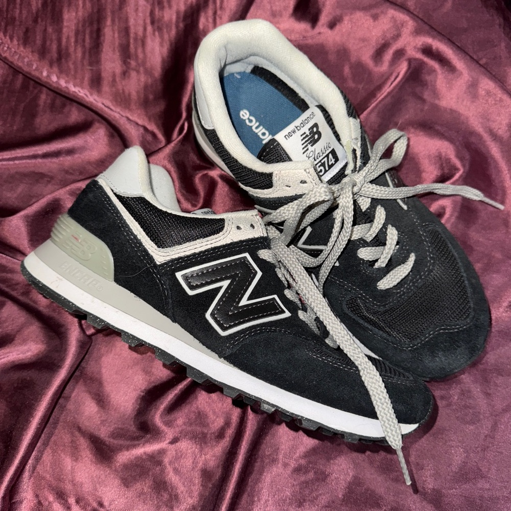 New Balance Black and White 574 Sneakers